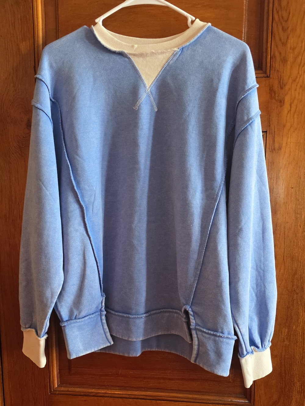 Zenana Cornflower & Cream Ovrszd Crewneck Fleece Sweatshirt